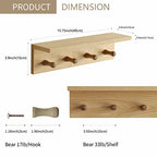 Wall Mount Coat Rack with Shelf, Sturdy Wooden Floating Shelf withHooks Save Your Indoor Space, Wall Organizer siutable for Entryway, Mudroom,Kitchen, Bathroom, etc(Oak Finish) - color: Oak finish