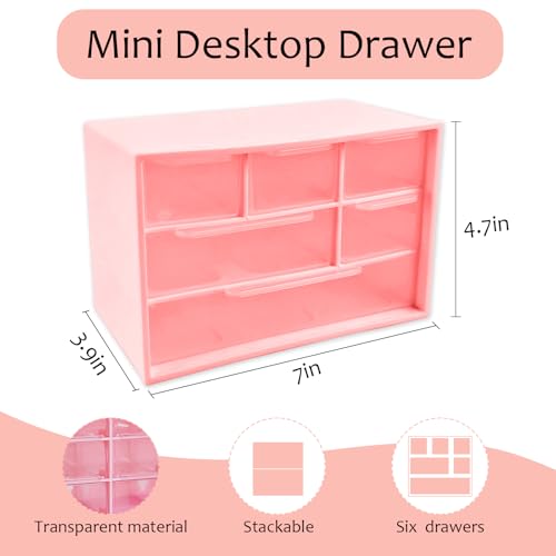 Mini Desk Drawer Organizer with 6 Clear Drawers - 7" x 3.9" x 4.7" Small Plastic Storage Box for Office, Classroom, Crafts, and Home Desktop Organization