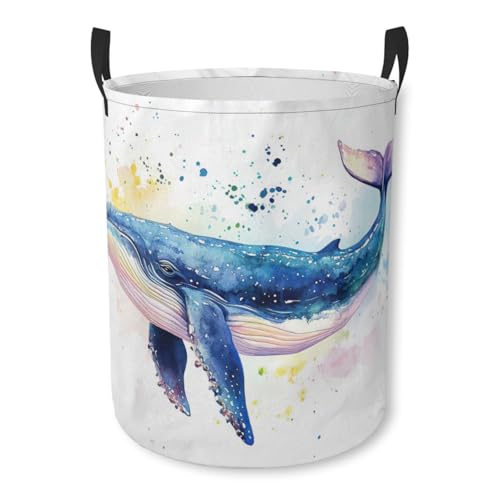 Watercolor Whale Laundry Basket Foldable Laundry Hamper with Handles Clothes Storage Bin for Household Bedroom Bathroom Dorms 17.3"x13.6" - color: Watercolor Whale