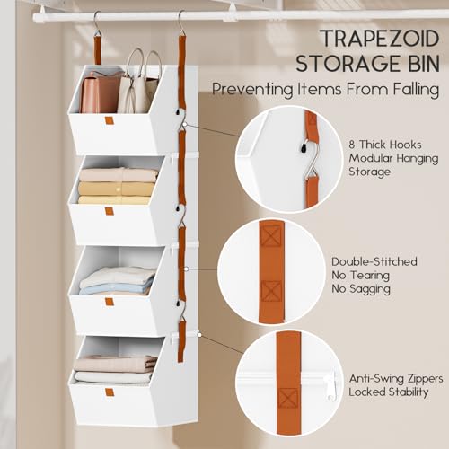 Homsorout Hanging Closet Organizer 4 Tier - Clothes Hanging Shelves, Space-Saving Closet System, Fabric Storage Bins Bedroom Organization, Collapsible Baskets for Home, Dorm, Rv, White - color: White, size: 4 shelves