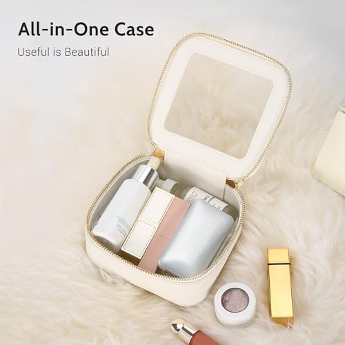 Aveniee Clear Makeup Bag Small, Mini Travel Toiletry Bag Cosmetic Bags Organizer, TSA Approved Clear Makeup Case Pouch with Zipper, Car Essentials for Women Men,White - color: Off-White, style: Mini Chic