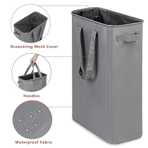 efluky Slim Laundry Basket, Narrow Laundry Hamper with Handles, Collapsible Dirty Clothes Hamper, Tall Laundry Bin for Laundry Room, Dorm and Bedroom, 12.7 Gallons(48L) Grey - color: Grey, size: 48L without Lid