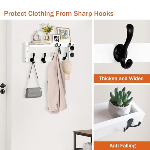 dreampossible Coat Rack Wall Mount with Shelf, Coat Hanger Wall Mount with Key Hooks and Mail Holder, Wood Entryway Floating Shelf with Hooks and Storage, Hat Rack for Wall Key Holder Mail Organizer - color: White, size: 16.6 Inch Long