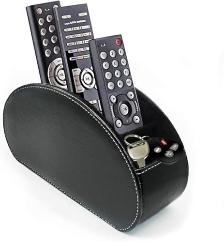 Remote Control Holder Organizer - Table Desk Leather Control Storage with 5 Spacious Compartments (Black) - color: Black