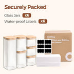 ComSaf Food Storage Containers with Airtight Lids Set of 6, Clear Glass Canister Food Jar with Sealing Lid Kitchen Pantry Storage Container for Spaghetti Pasta Sugar Flour Oat Cereal Beans, Square - size: 0.6Qt*3/0.8Qt*1/1.2Qt*1/2.2Qt*1