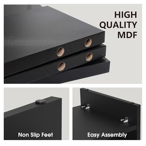 Fenge Monitor Stand, 31.5 Inch Computer Monitor Riser for Desk, 2 Tiers Wood Desk Shelf with Storage, Desktop Organizer for PC, Laptop, Screen, Printer - color: Black