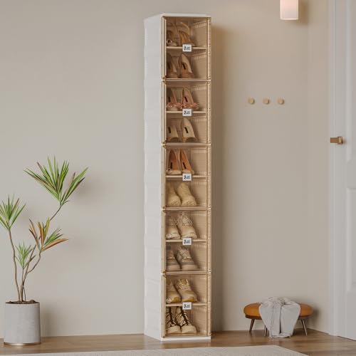 ANTBOX Shoe Organizer Storage Box, Portable Folding Shoe Rack For Closet With Magnetic Clear Door,Large Sneaker Cabinet Bins Sturdy Easy Assembly 10 Layers-10 Grids - size: 10 Layers-10 Grids