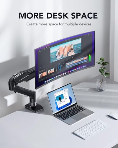 HUANUO FlowLift™ Single Monitor Mount, 13 to 32 Inch Monitor Arm, Adjustable Monitor Stand, Vesa Mount with Clamp and Grommet Base - Fits 4.4 to 19.8lbs LCD Computer Monitors - color: Black