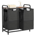 VEVOR 2 Section Laundry Sorter, Large Laundry Hamper with Metal Frame and Wooden Tabletop, Freestanding Storage Organizer Baskets with Pull-Out 600D Oxford Cloth Bags for Dirty Clothes, Bathroom - style: 2 Section