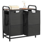 VEVOR 2 Section Laundry Sorter, Large Laundry Hamper with Metal Frame and Wooden Tabletop, Freestanding Storage Organizer Baskets with Pull-Out 600D Oxford Cloth Bags for Dirty Clothes, Bathroom - style: 2 Section