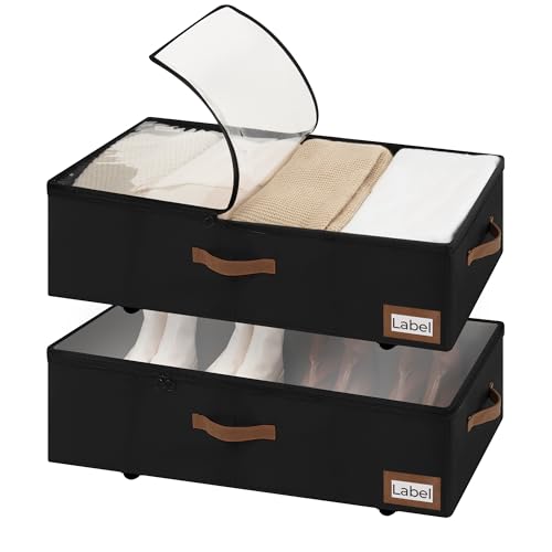 StorageWorks Under Bed Storage with Wheels, 10" Underbed Storage Containers with Lid, 90L Clothes Organizer for Blankets, Sweaters, Bedding, 2-Pack, Black - color: Black, size: Extra Large-with Wheels