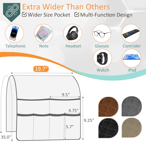 Remote Control Holder for Recliner Non-Slip Armchair Caddy Couch Armrest Organizer, Arm Chair Bedside Caddy Storage Organizer for Recliner Couch With 6 Pockets for Magazine, Tablet, Phone, iPad (Grey) - color: Grey