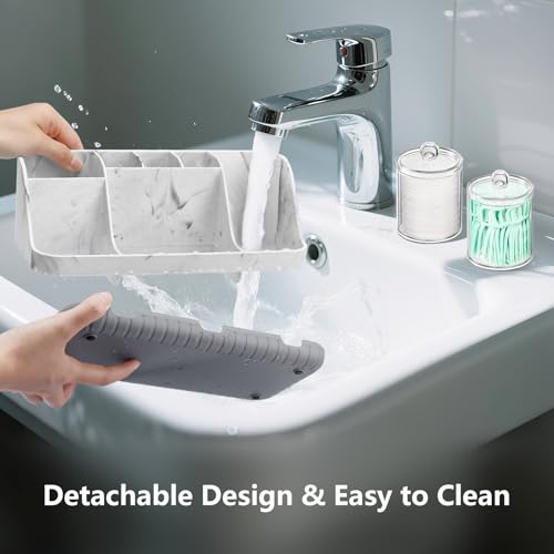 GFWARE Bathroom Toothbrush Holder Set with 2 Pack Qtip Holder Dispenser - Detachable 7 Slots Bathroom Accessory Set, Kids Marble Bathroom Sink Counter Set, Bathroom Essentials Decor, Grey - color: Marble Sets