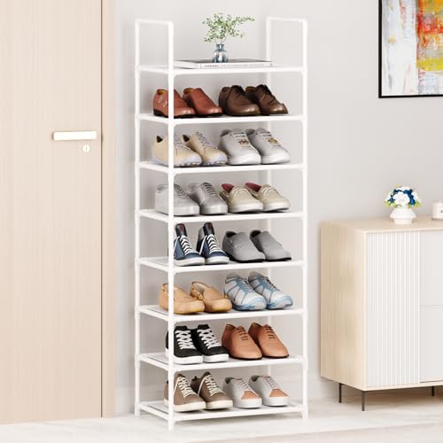 8-Tier Tall Shoe Rack for Closet, Entryway, Adjustable Sturdy Durable Shoe Shelf,Narrow Shoe Stand Organizer (18" W×10" D×58" H,White) - size: 8-Tier-White(18" W×10" D×58" H)