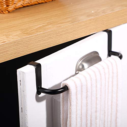 2 Pieces Metal Towel Bar Kitchen Cabinet Steel Towel Rack Bar for Hanging on Inside or Outside of Doors, Home Kitchen Bathroom(Black) - color: Black