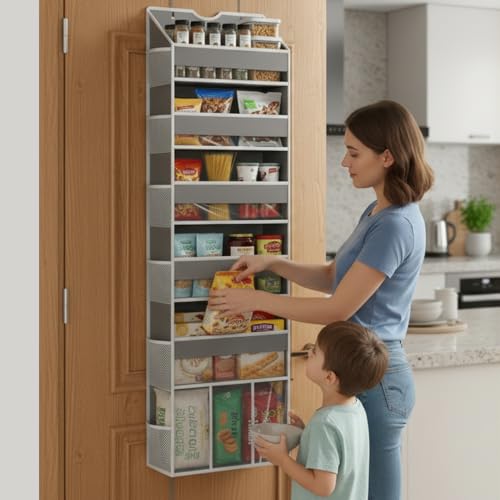 Over The Door Organizer, Hanging 6-Shelf Storage Organizer with 50lb Heavy Duty Perfect for Bathroom Closet Nursery Bedroom (Grey,1 Pack) - color: Grey, size: 1 Pack - 6 Tier