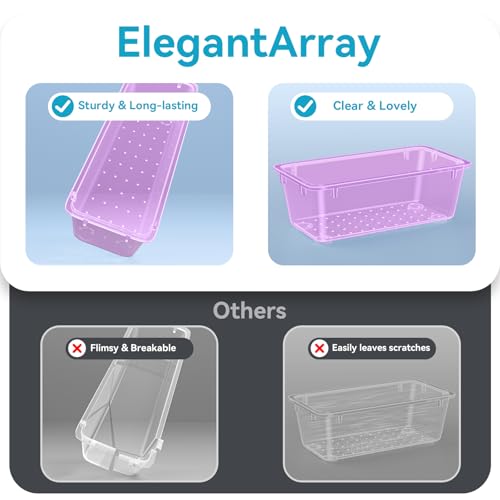 ElegantArray 12-Piece Drawer Organizer Set, 4 Sizes Versatile Plastic Vanity Organizer for Makeup, Stationery, Gadgets, in Kitchen, Bathroom, Office, and Bedroom, Purple - color: Purple, size: 12 PCS