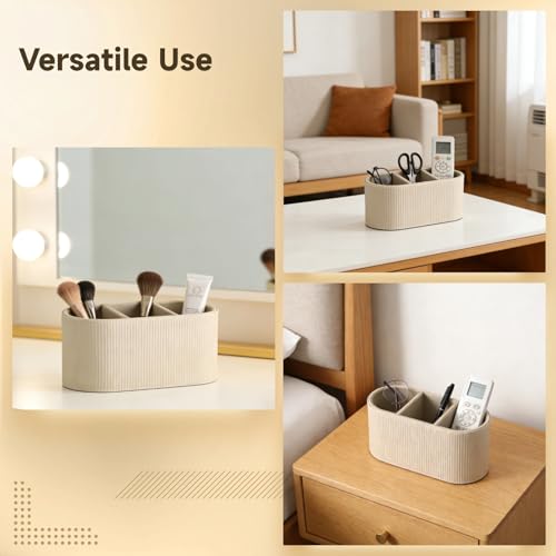OMISTAR 3-Compartment PU Leather Pen Holder, Desk Organizer Stylish Bedside Remote Holder Nightstand, Eyeglasses/Stationery/Makeup Brush Storage Box, Long-Lasting Desk Accessories, 8.9 x 4 x 4.1 in - size: 3 Compartments
