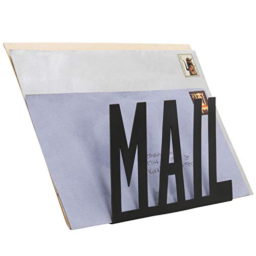 MyGift Mail Holder Organizer Countertop Modern Metal Black with Cutout MAIL Lettering Design, Office Desktop Envelope and Document Storage Rack - color: Black