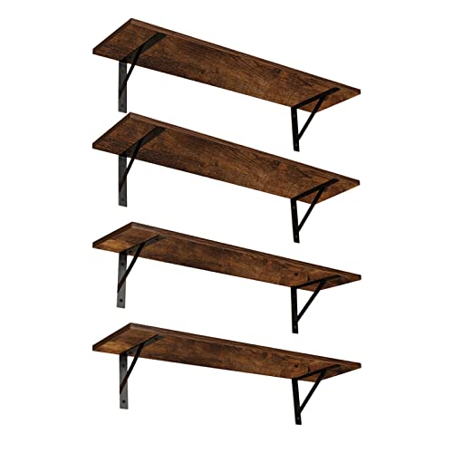 DINZI LVJ Long Wall Shelves, Set of 4, 31.5Inch Wall Mounted Shelves, Extra Large Wall Storage Ledges with Sturdy Metal Brackets for Living Room, Bathroom, Bedroom, Kitchen, Rustic Brown - color: Rustic Brown, size: 31.5 Inch (4 Pack)