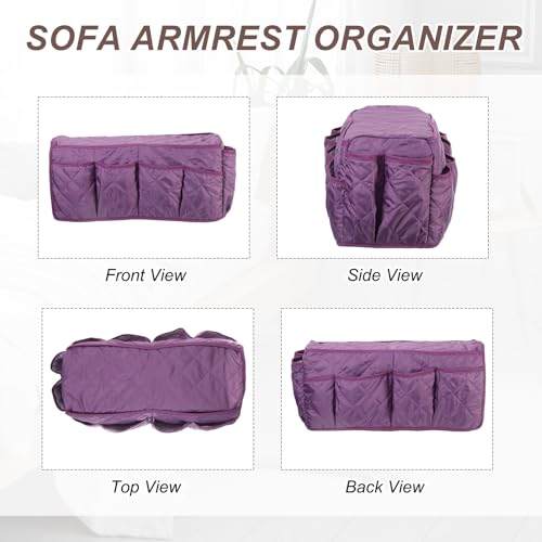 uxcell 2 Pcs Recliner Armchair Caddy, Couch Armrest Organizer with 14 Pockets for Bedside Sofa Remote Control Holder Magazine Phone Book Glasses (Purple, 20" x 7" x 9") - color: Purple