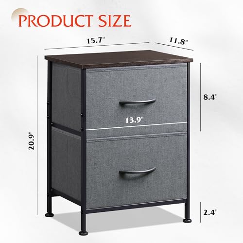 WLIVE Nightstand, 2 Drawer Dresser for Bedroom, Small Dresser with 2 Drawers, Bedside Furniture, Night Stand, End Table with Fabric Bins for Bedroom, Closet, Entryway, College Dorm, Dark Grey - color: Dark Grey, size: 11.8"D x 15.7"W x 20.9"H