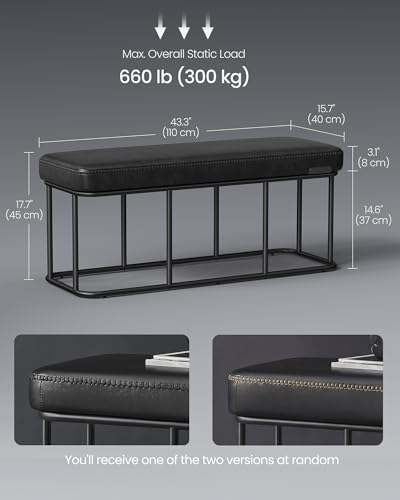 VASAGLE EKHO Collection - Storage Bench for Entryway, Ottoman Bench with Steel Frame, 43.3-Inch Wide, Synthetic Leather, Living Room, Mid-Century Modern, Loads 660 lb, Ink Black ULOM085B01 - color: Ink Black, style: Steel Frame Bench