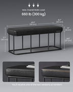 VASAGLE EKHO Collection - Storage Bench for Entryway, Ottoman Bench with Steel Frame, 43.3-Inch Wide, Synthetic Leather, Living Room, Mid-Century Modern, Loads 660 lb, Ink Black ULOM085B01 - color: Ink Black, style: Steel Frame Bench