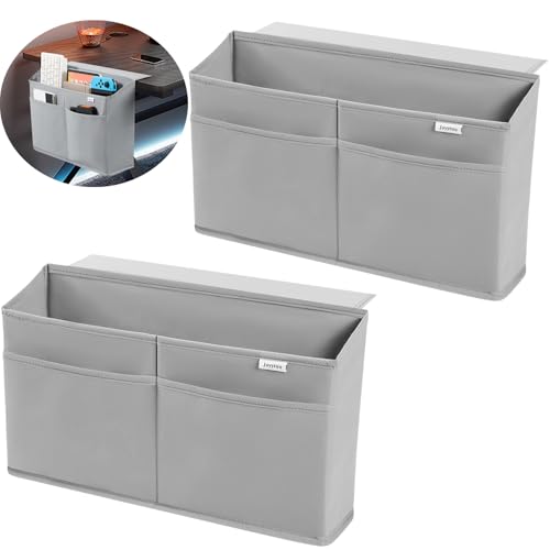2 Pack Desk Side Hanging Organizer, Adhesive Storage Bag with Pockets for Magazine Ipad Notebook, for End Tables Home Office Desks Computer Workstations Dressing Table, Grey - color: 2PCS