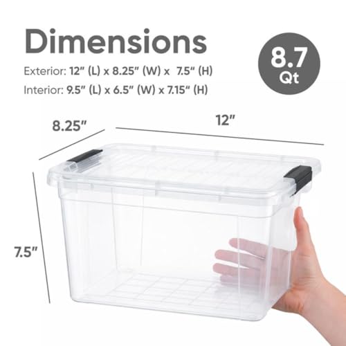 Superio Small Clear Storage Box with Lid, 8.75 Quart Plastic Container Bins for Organizing, Stackable Crates, BPA Free, Non Toxic, Odor Free, Organizers for Home, Office, School, and Dorm - size: 12" x 8.25" x 7.5"