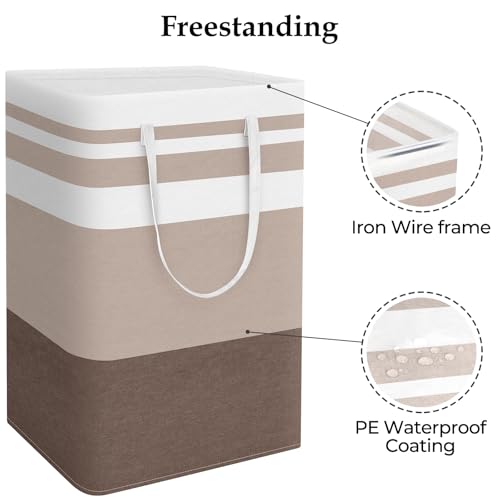StorageRight Large Collapsible Laundry Basket Hamper with Easy Carry Handles，Freestanding Clothes Hampers for Laundry, Bedroom, Dorm, Towels, Toys, 75L, Khaki - color: Khaki, size: 75L