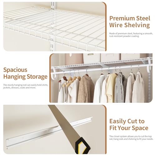 PROWORX 2-4 Ft. Expandable Closet Organizer System Kit, White Custom Metal Wire Shelving, Organization and Storage Shelves Wall Mounted with Hanging Rods