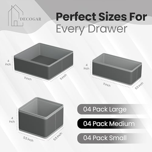 Drawer Organizer – 12 Pack Foldable Gray Fabric Storage Bins for Baby Clothes, Closet, Dresser, Nursery, Underwear, Diapers, Socks | Soft Drawer Dividers for Bedroom & Home Storage - color: Grey