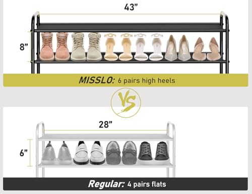 MISSLO 3-Tier Long Shoe Rack for Closet Shoe Organizer for Closet Floor Entryway Storage Stackable Wide Shoe Shelf Stores 24 Pairs of Men Sneakers, Black - color: Black, size: 3 Tier