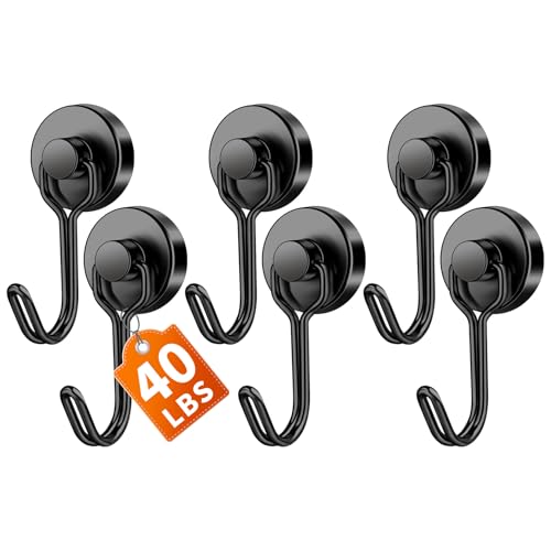 FINDMAG Magnetic Hooks, 40Lbs+ Strong Magnet Hooks for Cruise Cabins, Powerful Neodymium Magnets with Hooks for Hanging, Swivel Swing Black Magnetic Hooks for Fridge, Whiteboard, Kitchen, Toolbox - color: Black, size: 6Pack 40Lbs+