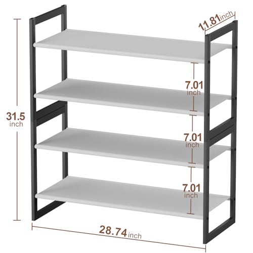4-Tier Shoe Rack for Closet & Entryway, Stackable Shoe Organizer with Screw-Fastened Metal Frame, Less Wobble Design, Heel-Friendly Non-Woven Shelves, 11.8" Deep Space-Saving Shoe Storage Black - size: 4-Tier
