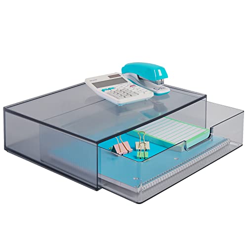 STORi STAX Plastic Stackable Organizer Drawer in Grey | 12.5-inches Wide | Organize Office Desk Accessories and Sort Letter-Size Paper | Made in USA - color: Grey, size: Open 1pk