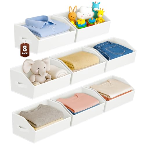 Homsorout Large Closet Organizers and Storage Bins - 8 Pack Trapezoid Storage Baskets for Shelves, Foldable Fabric Baskets with Handles Ideal for Closet, Basket, Wardrobe and Shelf Storage, White - color: White, size: 8 Pack