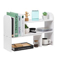 VERGOODR Desktop Adjustable Natural Wood Book Shelf Organizer Office Storage Rack Display Stand Caddy Set Expandable Desk Organizer (White) - color: White