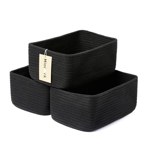 MiniArk Small Storage Baskets for Organizing | Closet Organizer Bins | Shelf Toy Basket | Woven Rope Baskets | Cube Decorative Box | Shallow Basket | 11.5x7.5x4.7” | 3 Packs Black - color: Black, size: 3pcs-L11.5xW7.5xH4.7"