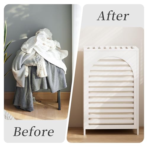 Laundry Hamper with Lid,Bamboo Large Waterproof Clothes Laundry Basket,Removable Washing Bags with Handles,clothes basket (White) - color: White
