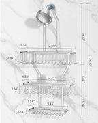 Shower Caddy Hanging - Never Rust Shower Hanging Organizer - Aluminum Over the ShowerHead Caddy with 6 Hooks for Razor/Sponge (Silver) - color: Silver
