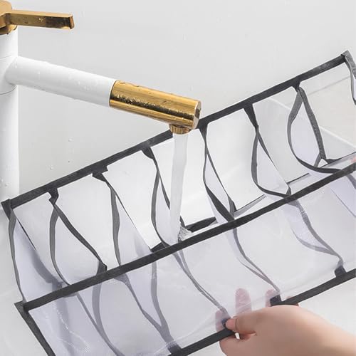 1-Pack 7-Compartment Underwear Organizer - Foldable Mesh Drawer Divider for Socks & Lingerie, Portable Storage for Home, Closet, and Travel（Gray） - color: Gray, size: 7-grid