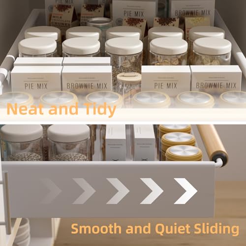 Pull Out Cabinet Organizer, 15.3'' Deep Expandable Slide Out Cabinet Organizer Fixed with Adhesive Nano Film, Slide Out Drawers Pull Out Tray for Cabinet in Kitchen, Pantry, Bathroom, White - color: White