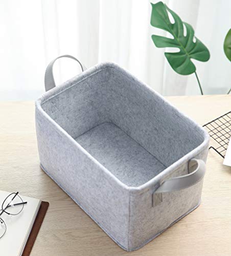 Minoisome Collapsible Storage Basket with Carry Handles Felt Fabric Storage Bin Durable Organizer for Gift Toys Shoes Clothes Towels Nursery Home Laundry Office Decorative Organizing Box(Light Grey) - color: Pu-light Grey, size: 13.9L×9.6W×8.2H