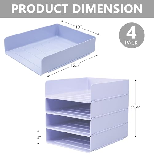Tiawudi Desk Organizer, Office Organization and Storage, Plastic Letter Tray, Stackable File Organizer for Classroom, Home, Documents, Notes, Folders, Books and Pens, 4 Tier - color: Violet