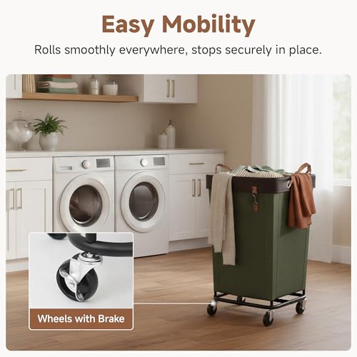 StorageWorks 160L Laundry Basket with Wheels, Large Rolling Hampers for Clothing Organizer, Dirty Clothes Basket for Hotel, Home, Closet, Dorm, Green - color: Green, size: 160L