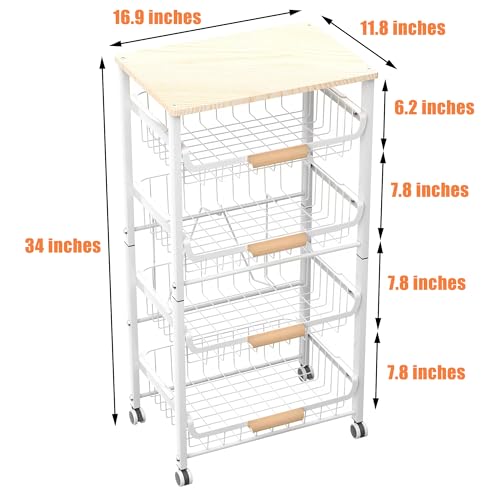 NiuYichee 5-Layer Fruit Basket Kitchen Food Storage Organizer and Storage Rack, Stackable Storage cart with Desktop, Pull-Out Hollow Metal Storage Basket, Wheeled Sorting Rack Spice Rack - color: White 5-layer Rack