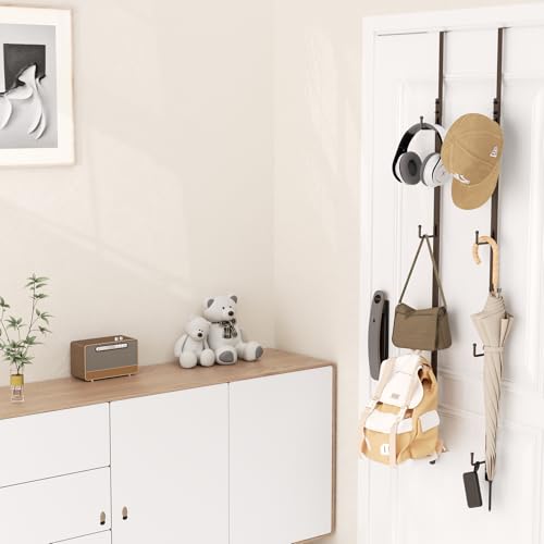 HapiRm Over Door Hat Rack - 2 Packs Hat Organizer with 8 Hooks Design, Hanging Baseball Cap Organizer Storage Holds Up to 40 Caps for Door, Bedroom, Closet (Brown) - color: Brown, size: 2 Pack