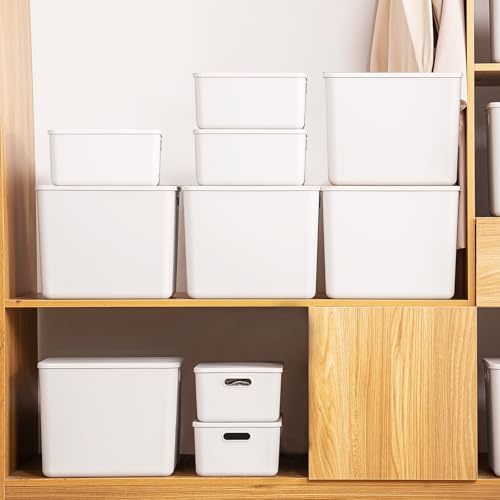 10 pack large plastic White storage bins with Lids, Toy Box Chest with Handle，Organizer Containers Baskets for Baby,Nursery，Shelves，Playroom, Bedroom，Office,Closet，home (White, 5XL+5S) - color: White, size: 5XL+5S